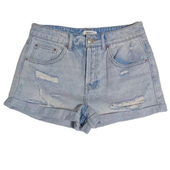 Forever 21 Distressed High Waist Cuffed Jean Short Light Wash 26 - Picture 1 of 8